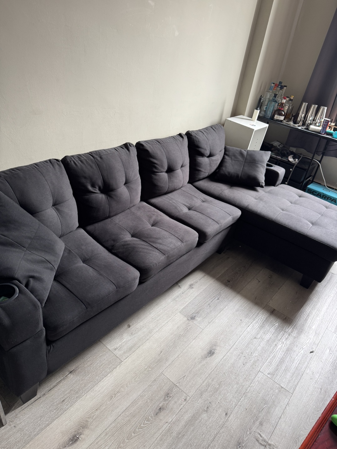 Black L-Shaped Sectional Sofa with Storage