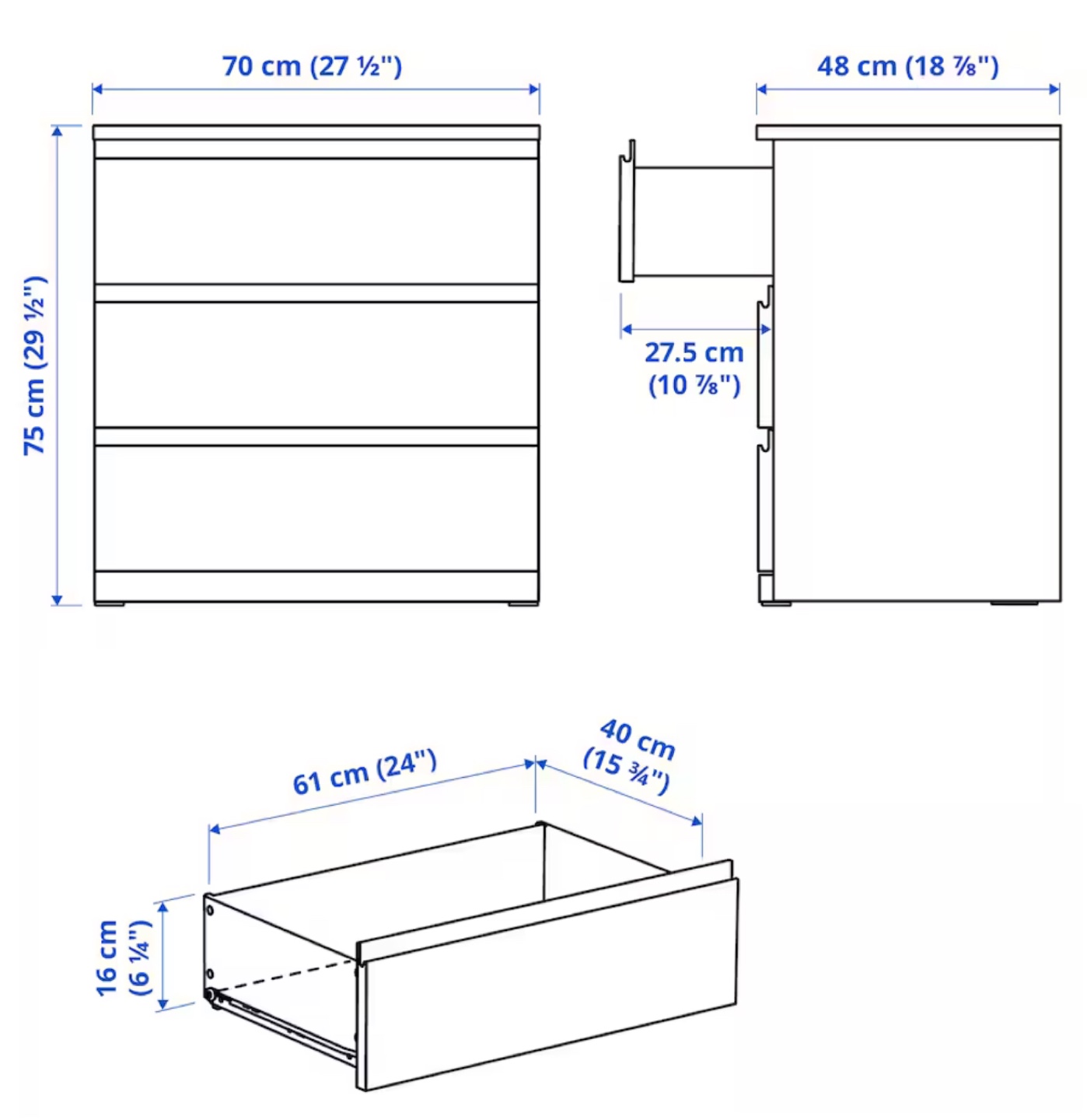 Three-Drawer Chest of Drawers - Dark Wood - photo 2