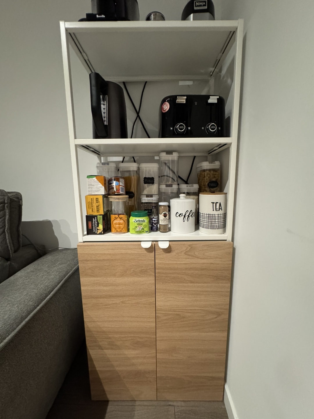 IKEA White and Light Wood Kitchen Storage Cabinet