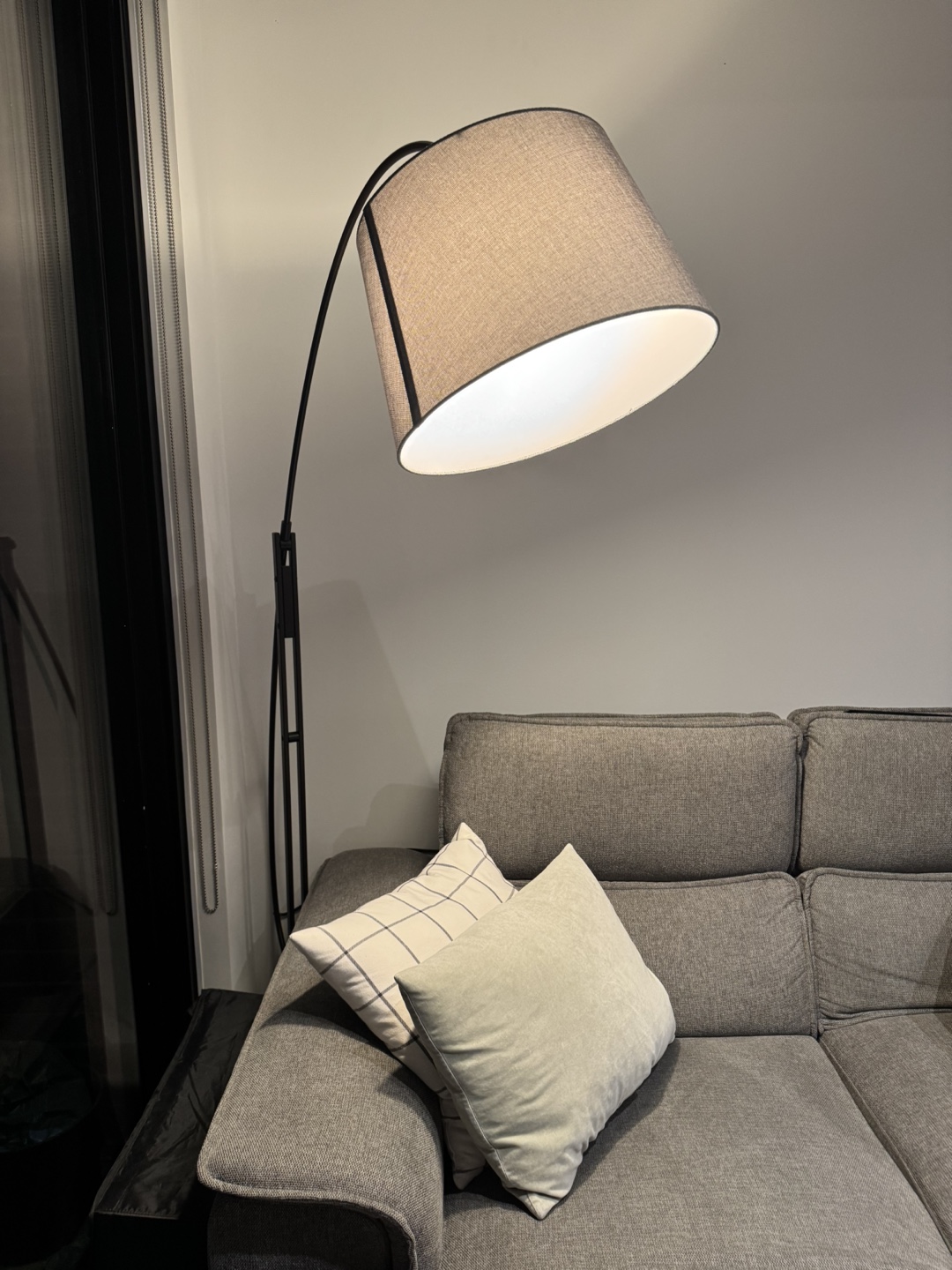 Arc Floor Lamp with Grey Fabric Shade