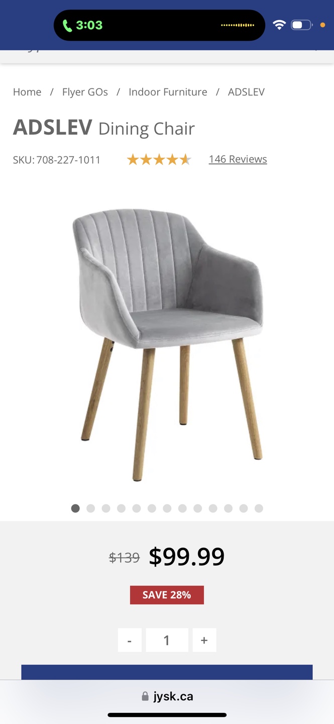 ADSLEV Grey Velvet Dining Chair
