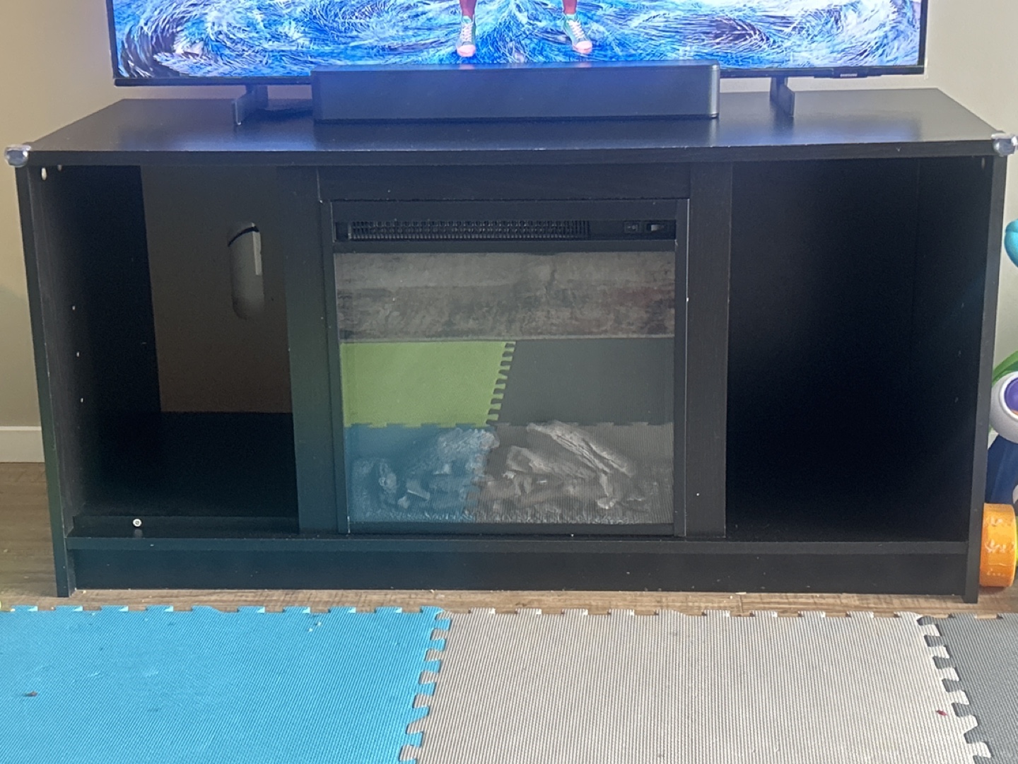 Black TV Stand with Electric Fireplace and Heater
