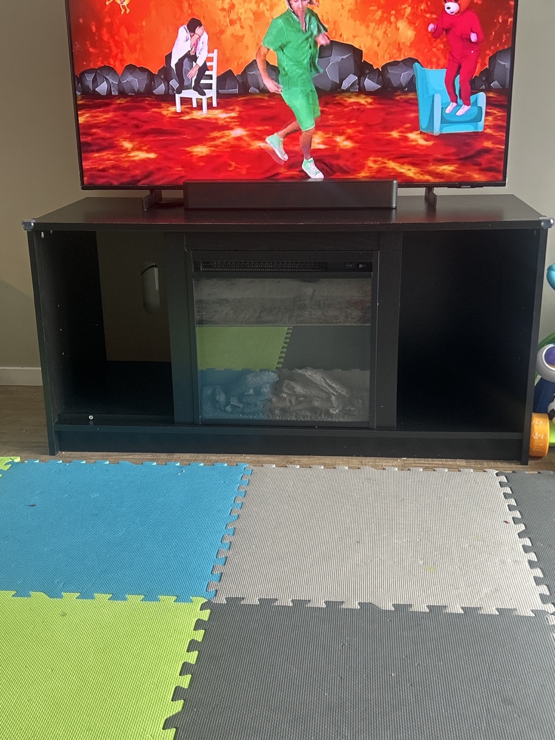 Black TV Stand with Electric Fireplace and Heater - photo 2