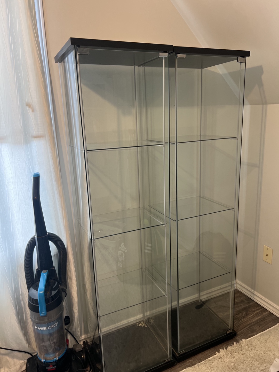 IKEA detolf glass display cabinets