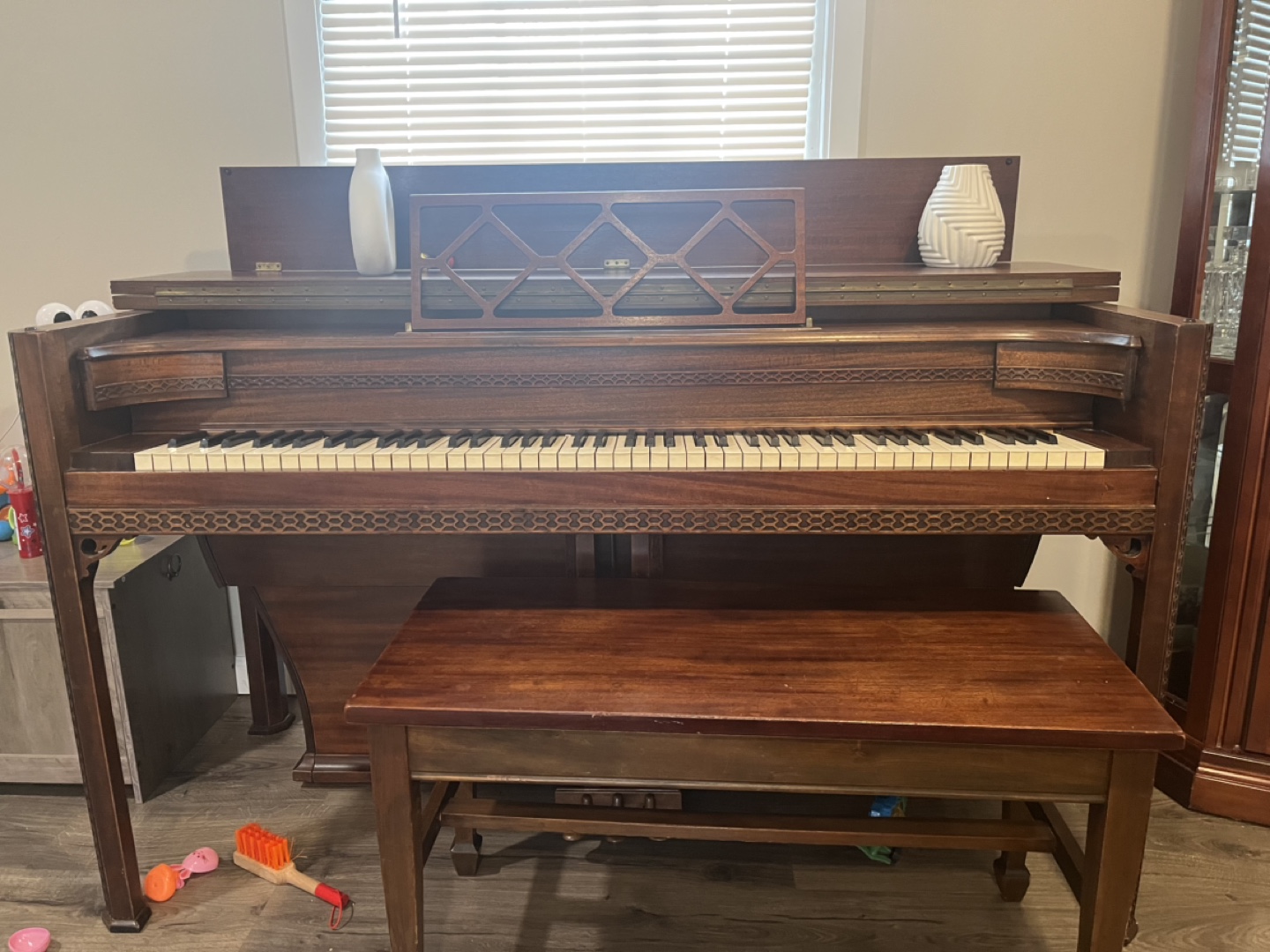 Antique Spinet Piano with Bench - photo 2