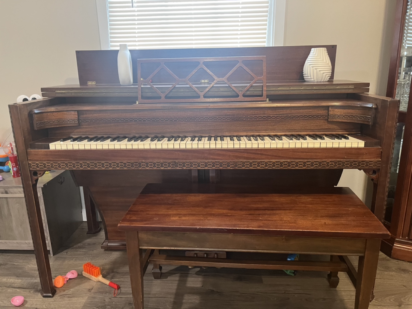 Antique Spinet Piano with Bench