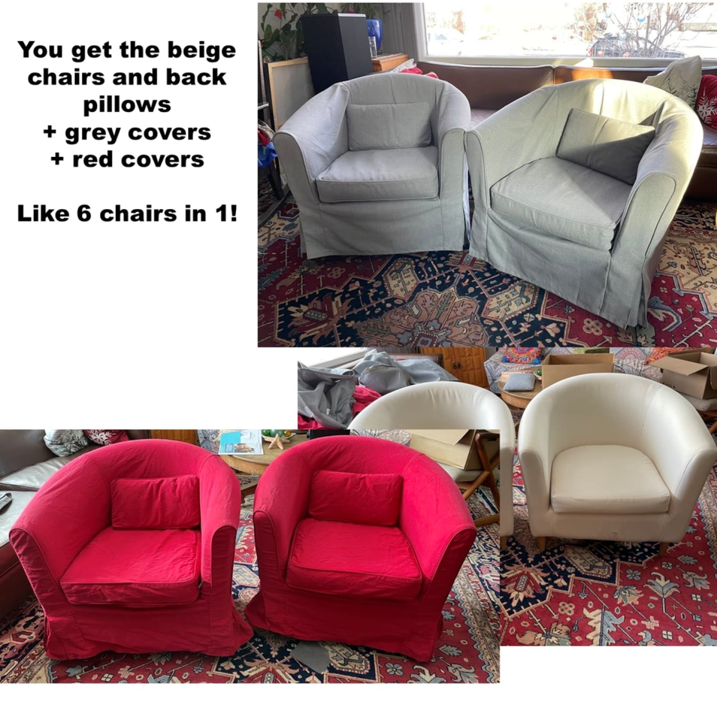 Two IKEA TULLSTA Armchairs with Covers - Beige, Grey & Red! - photo 3