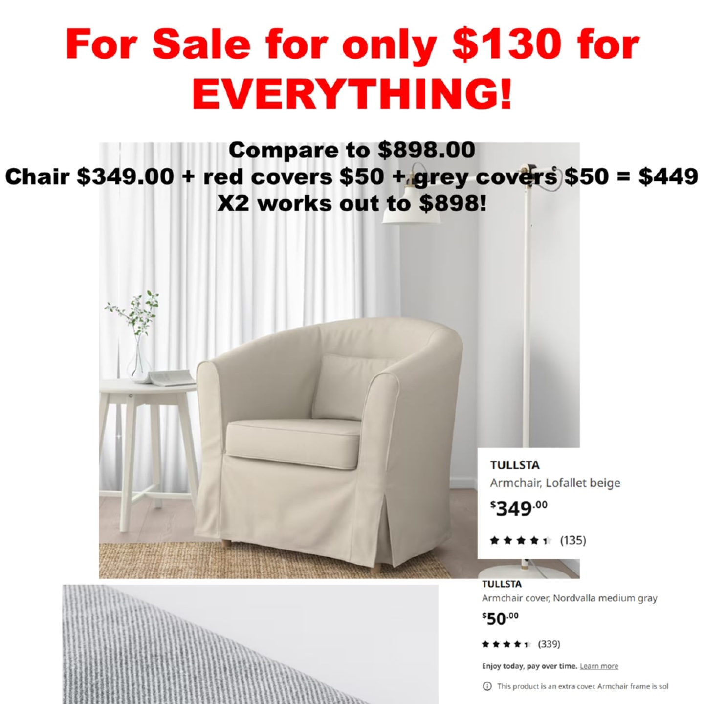 Two IKEA TULLSTA Armchairs with Covers - Beige, Grey & Red! - photo 2