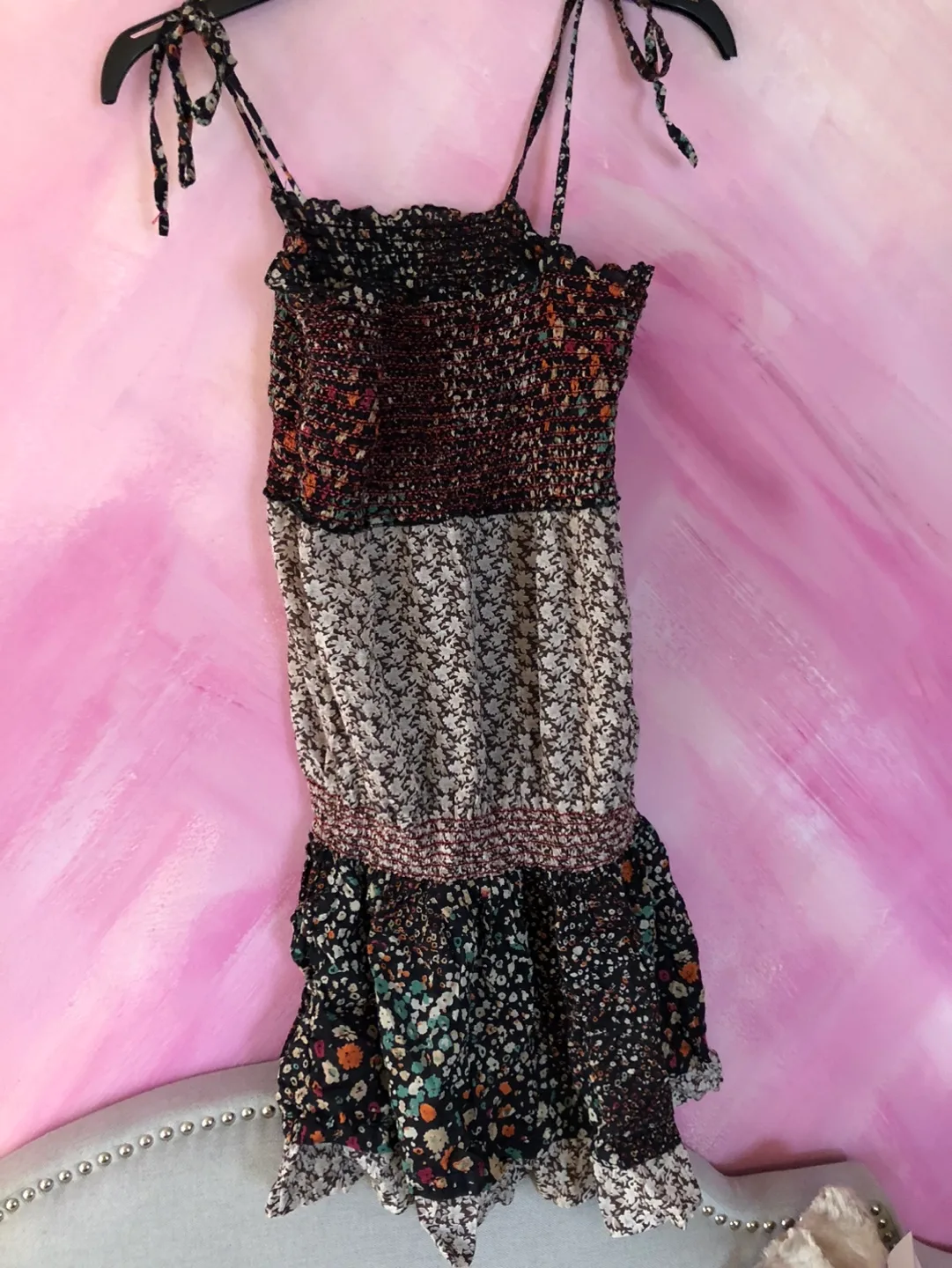 Floral Patchwork Mini Dress - Size L thumbnail