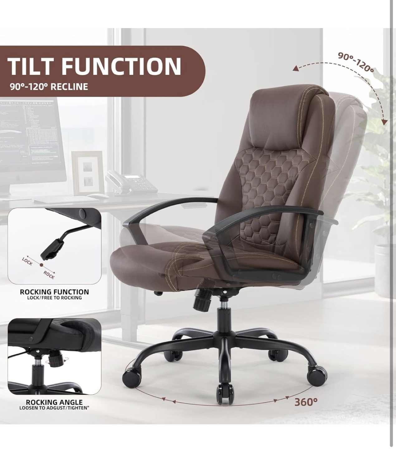 Brown Ergonomic Office Chair with Headrest - photo 3