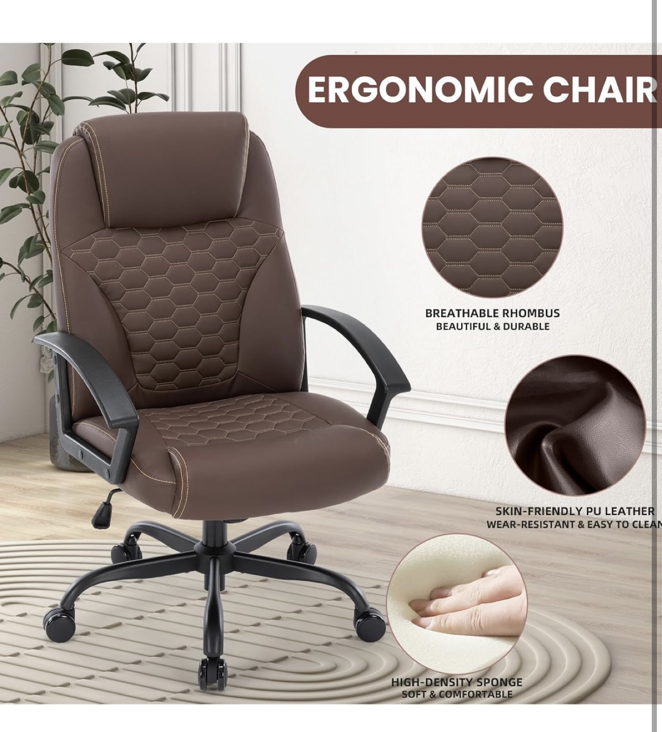 Brown Ergonomic Office Chair with Headrest - photo 4