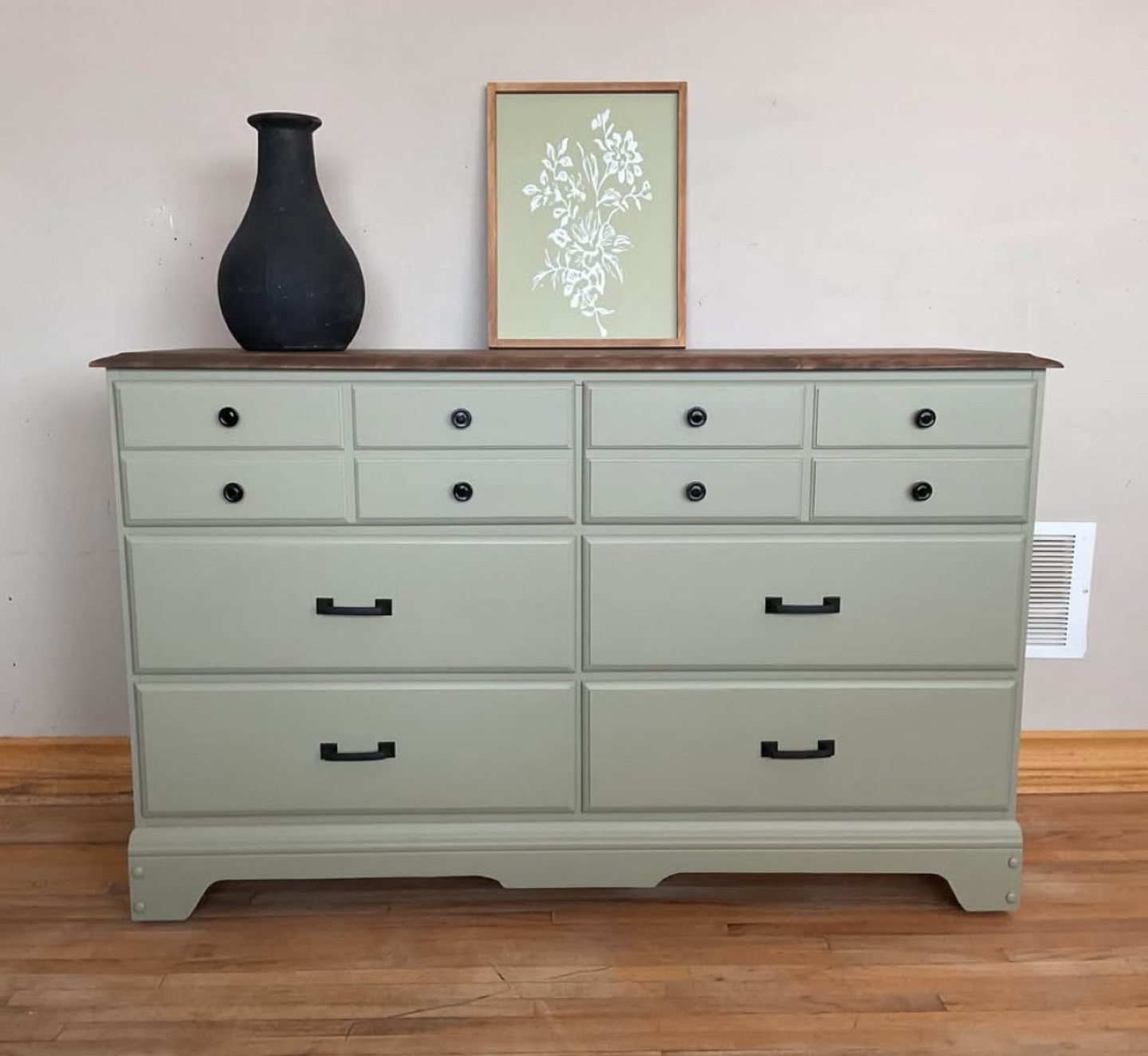 Six-Drawer Dresser with Dark Wood Top