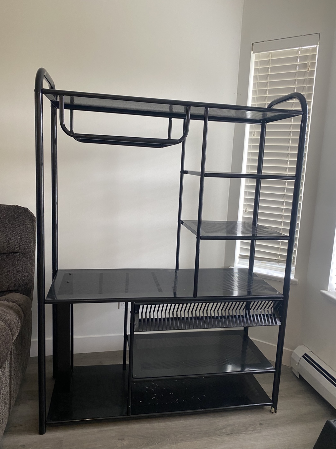 Black Metal Shelving Unit with Hanging Rod (Pick up Only)