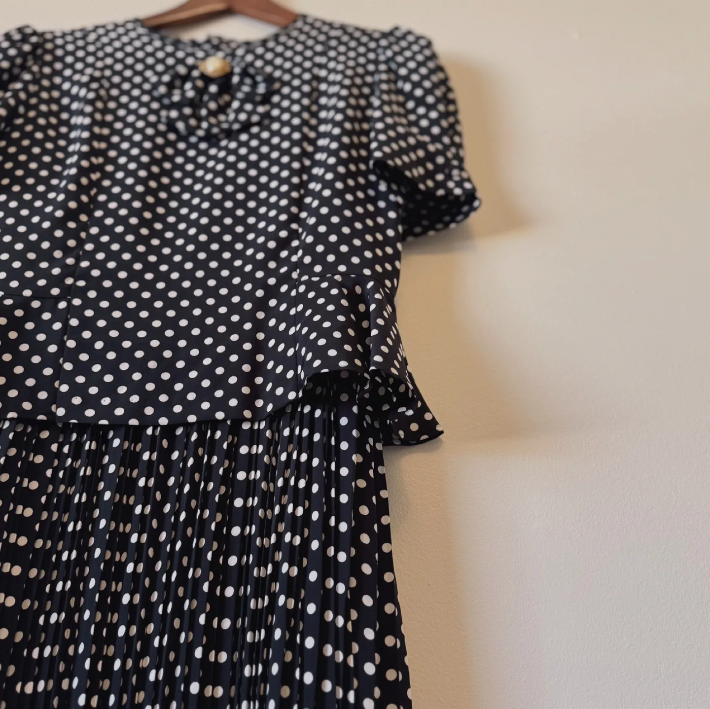 Vintage Navy Polka Dot Pleated Dress image indicator(3)