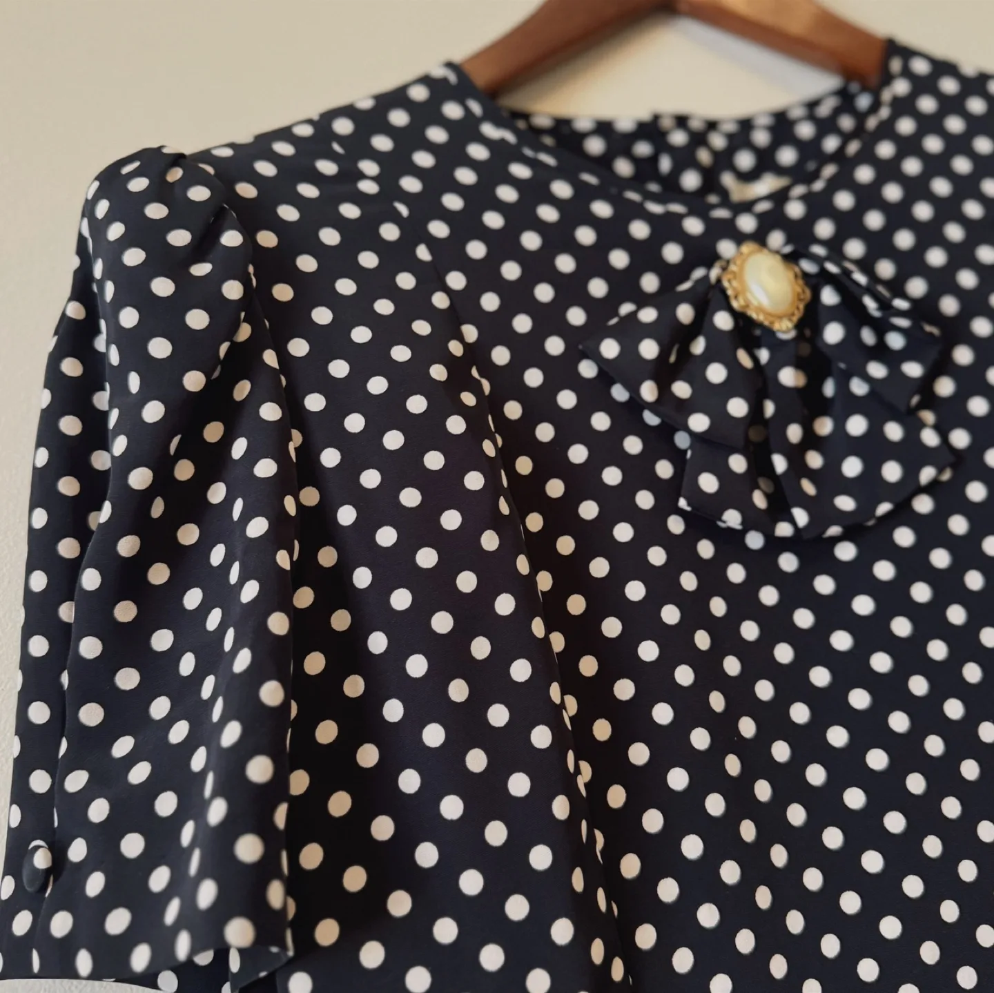Vintage Navy Polka Dot Pleated Dress image indicator(5)