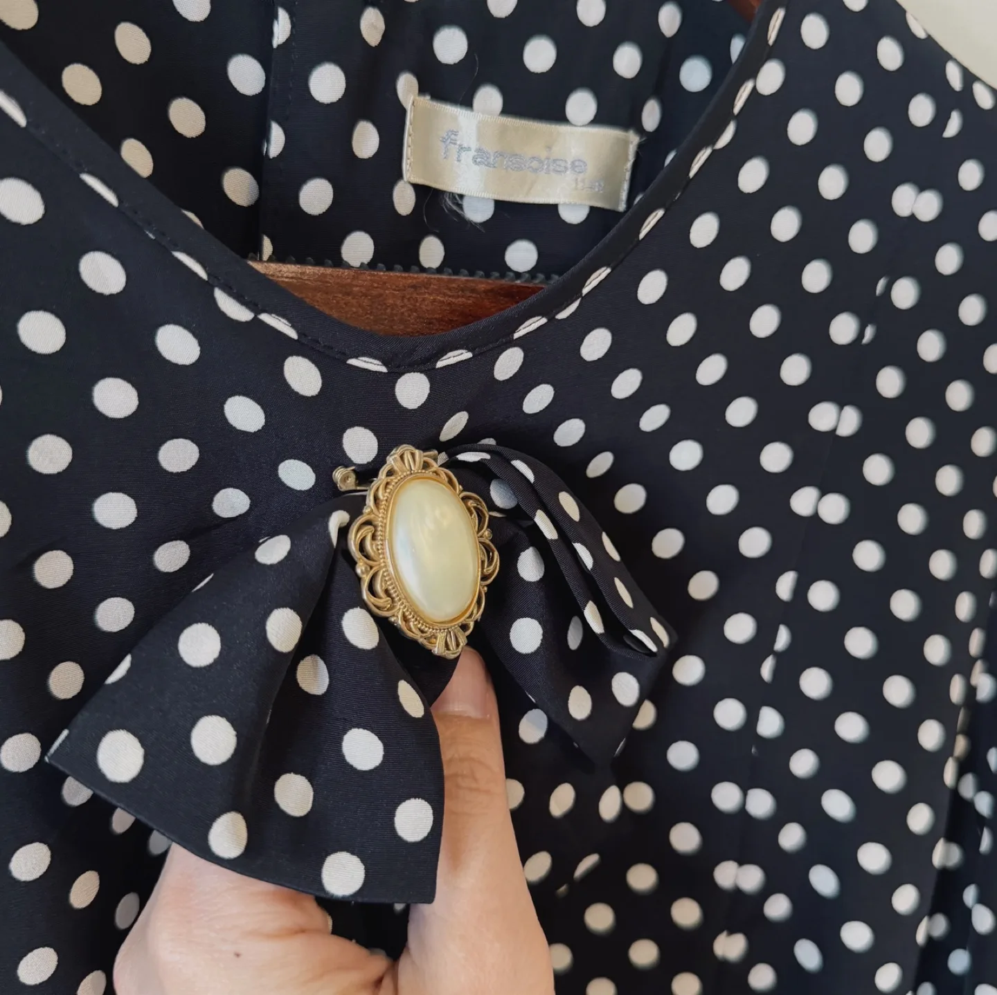 Vintage Navy Polka Dot Pleated Dress image indicator(8)