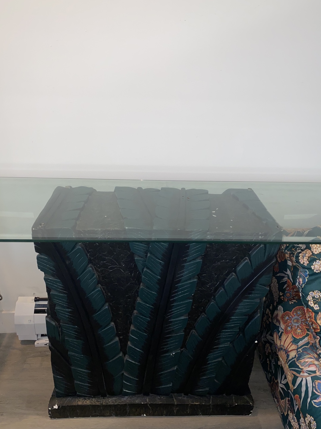 Unique Carved Wood Console Table with Glass Top - photo 2