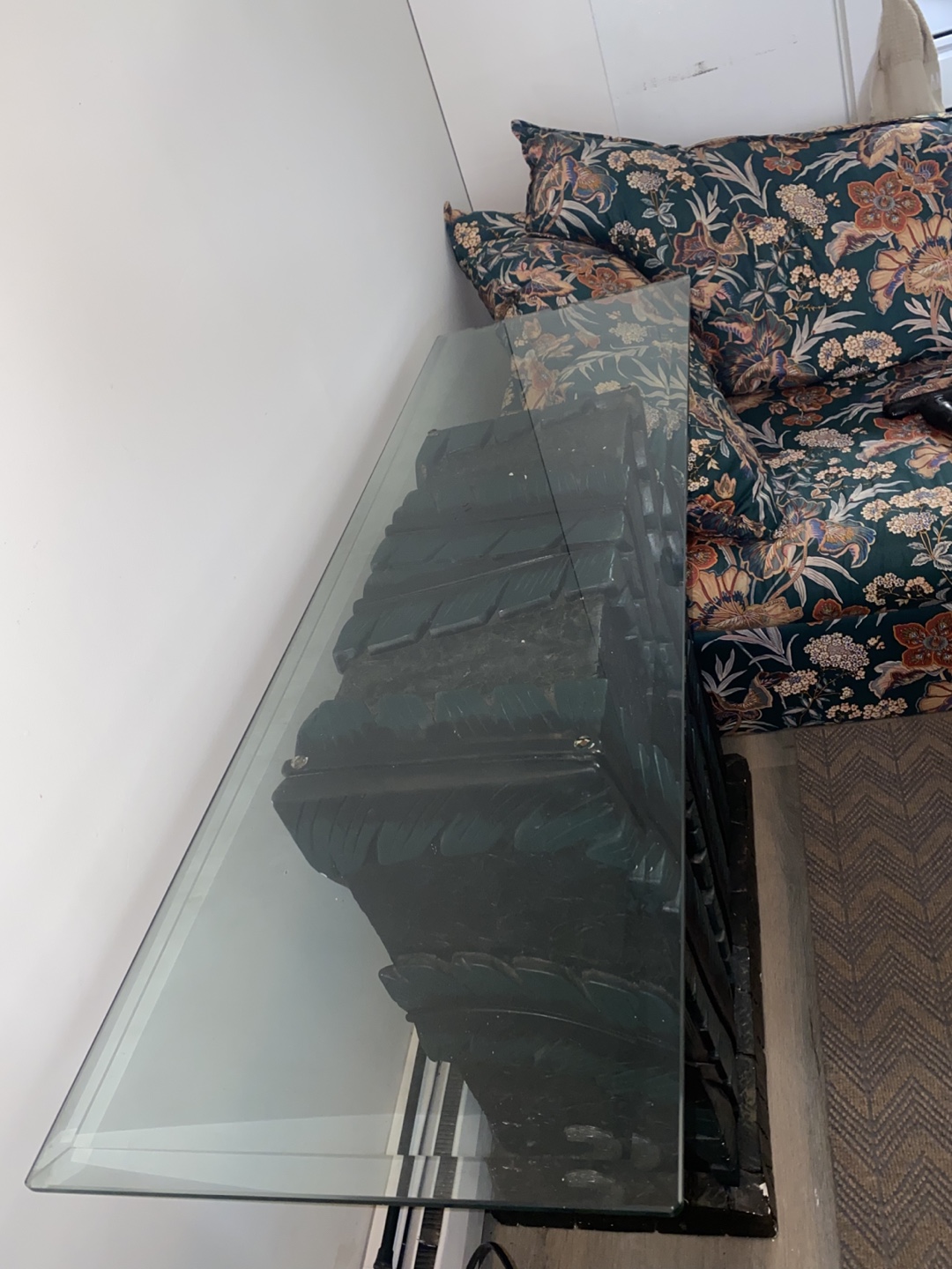 Unique Carved Wood Console Table with Glass Top - photo 3
