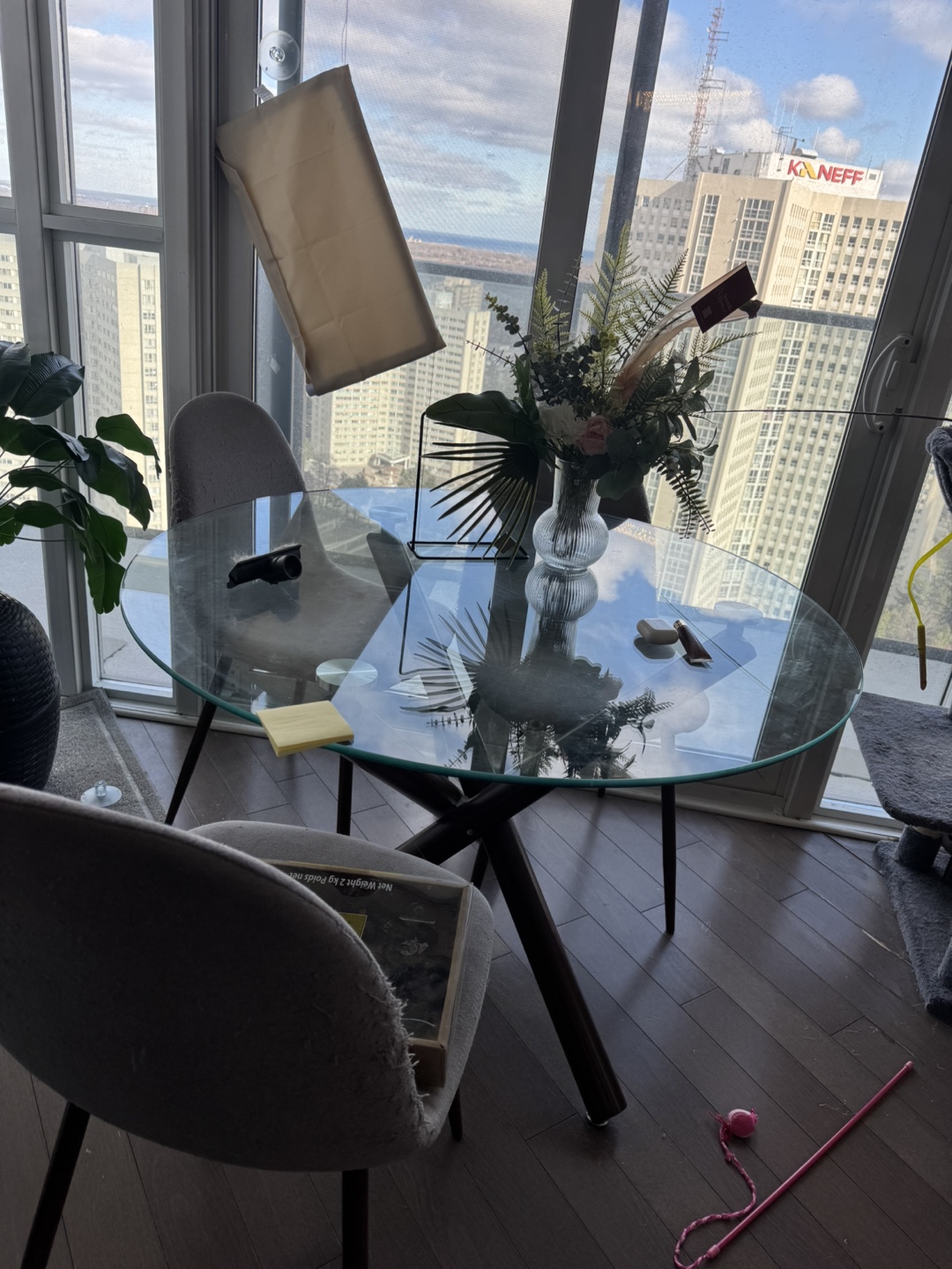 Round Glass Dining Table with Metal Legs