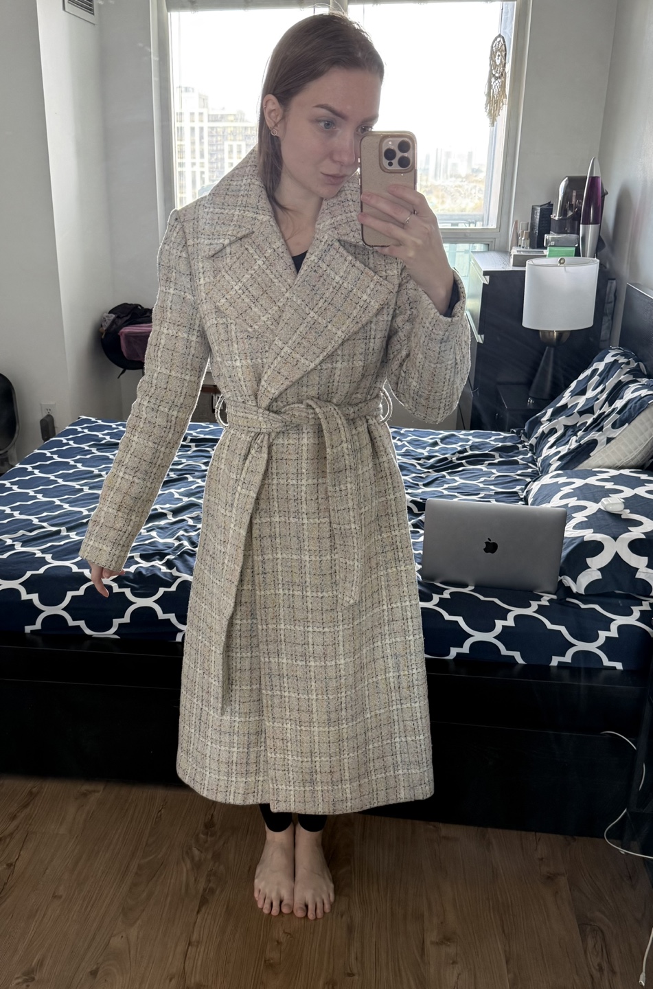 Karl Lagerfeld Paris Wool Tweed Coat with Belt - Size S