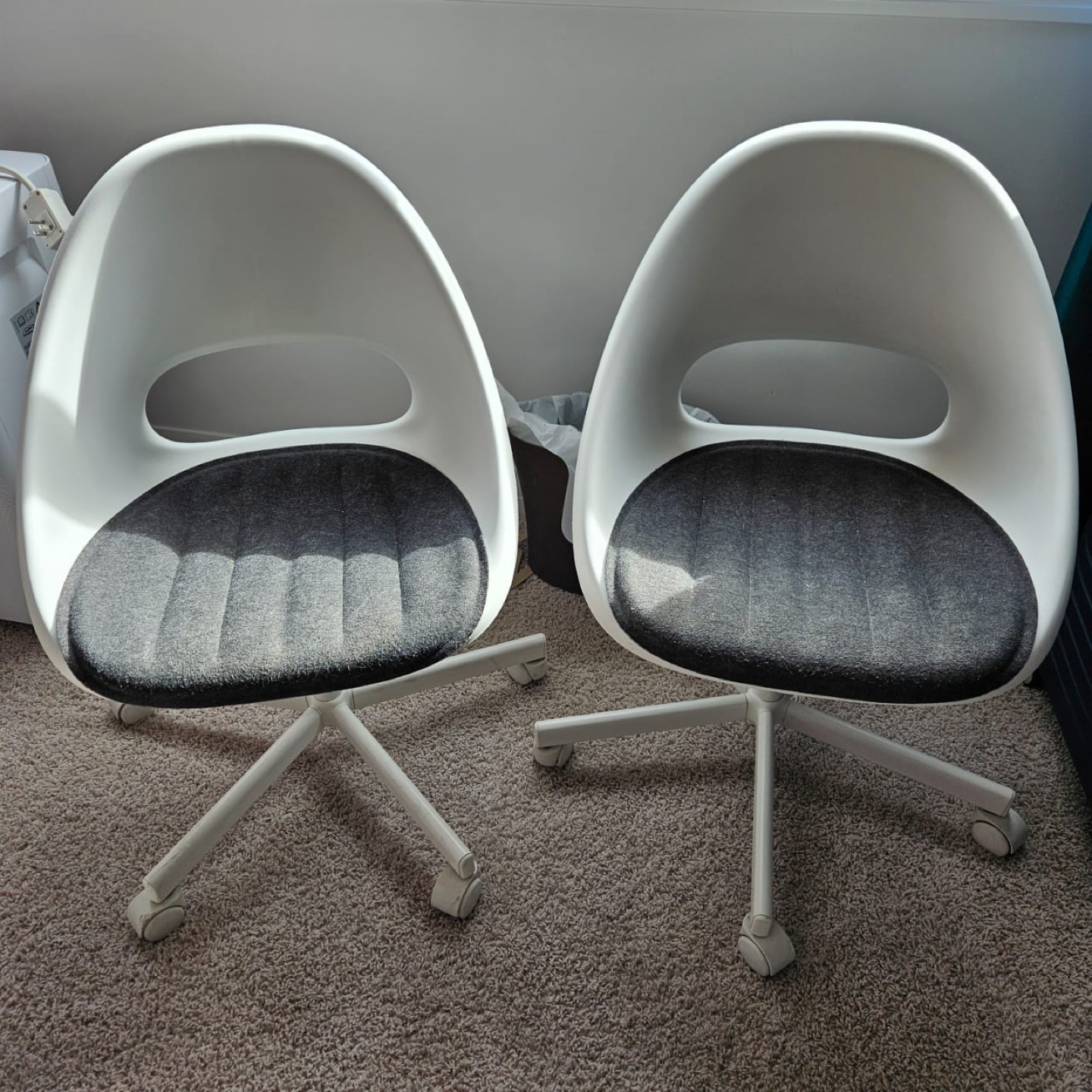 Pair of White and Grey Swivel Chairs