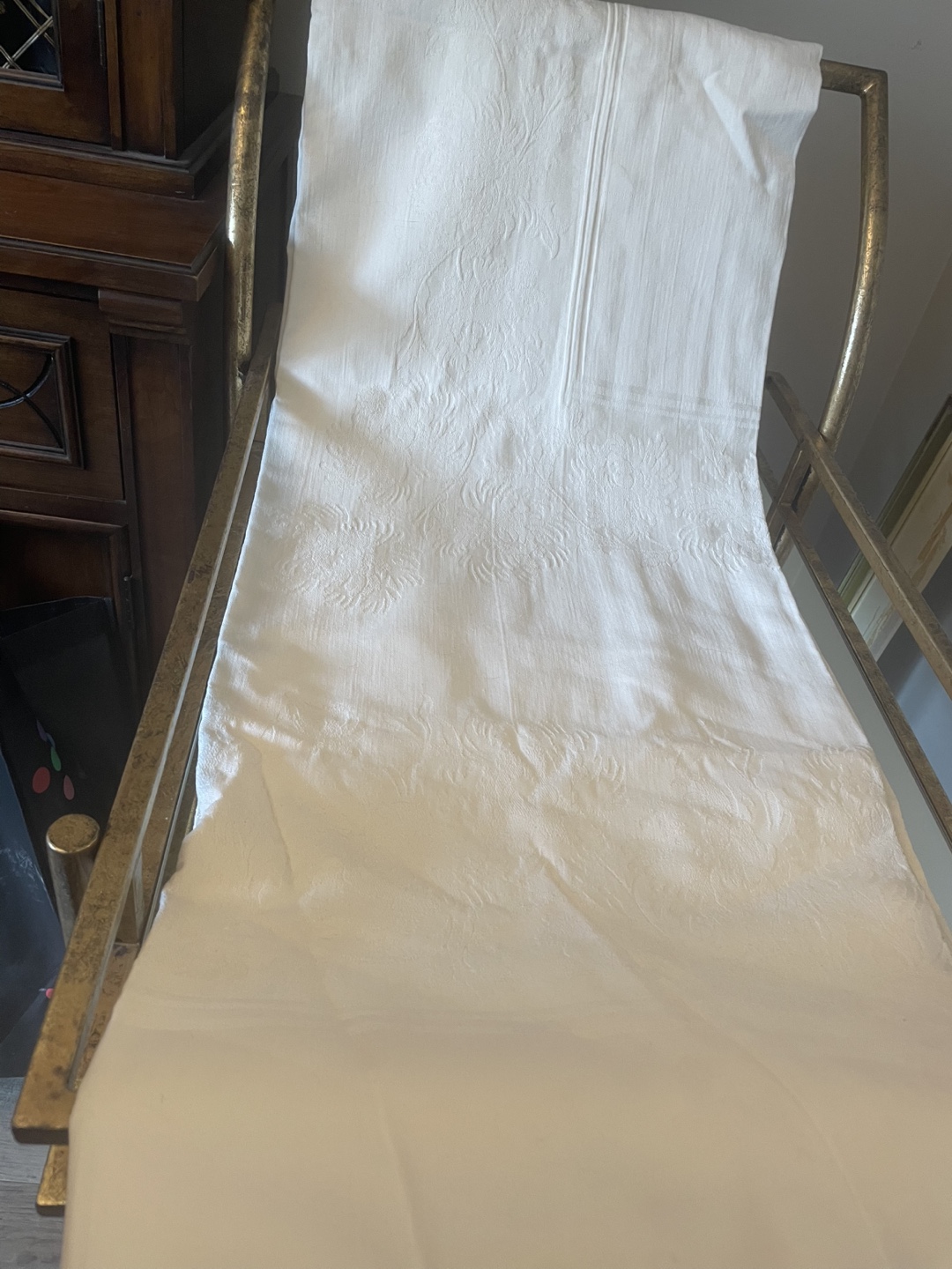 Vintage White Damask Tablecloth
