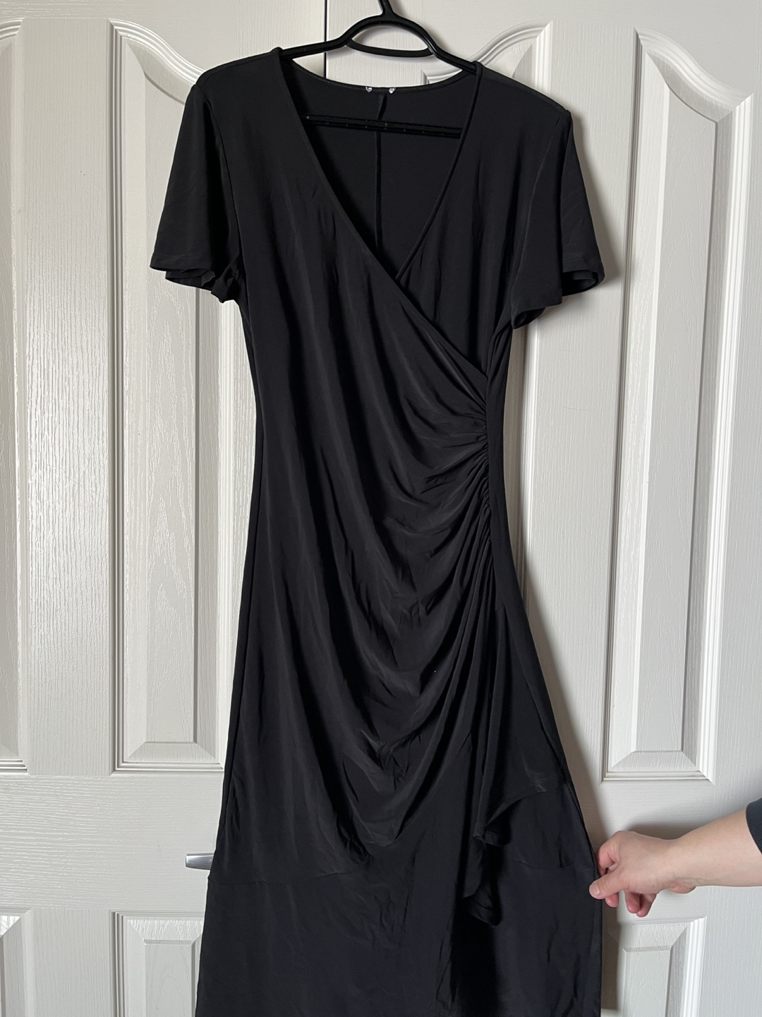 Black midi dress, short sleeves, wrap style - photo 2