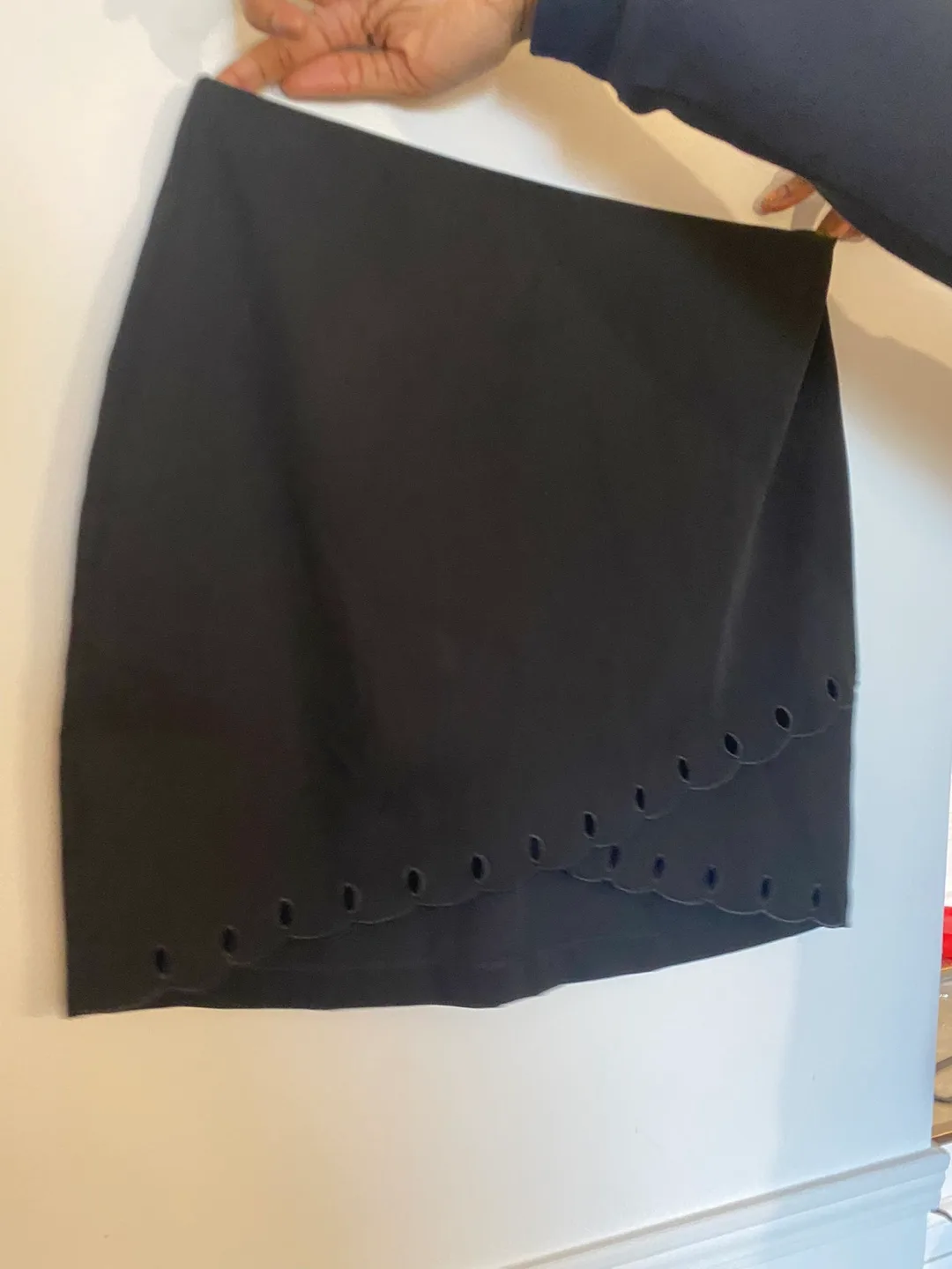 Black Mini Skirt with Scalloped Hemline (Rihoas) thumbnail