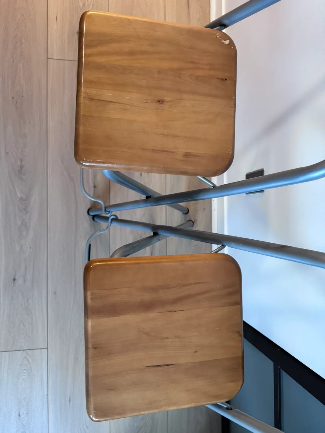 Pair of Bar Stools - Light Grey Metal & Wood image indicator(2)