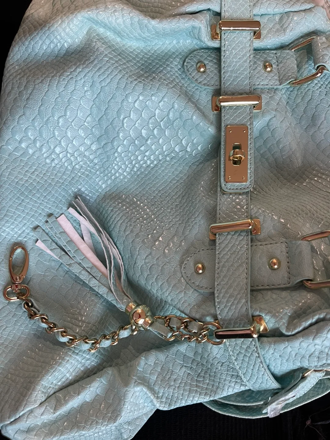 Steve Madden Mint Green Snakeskin Satchel Handbag image indicator(5)