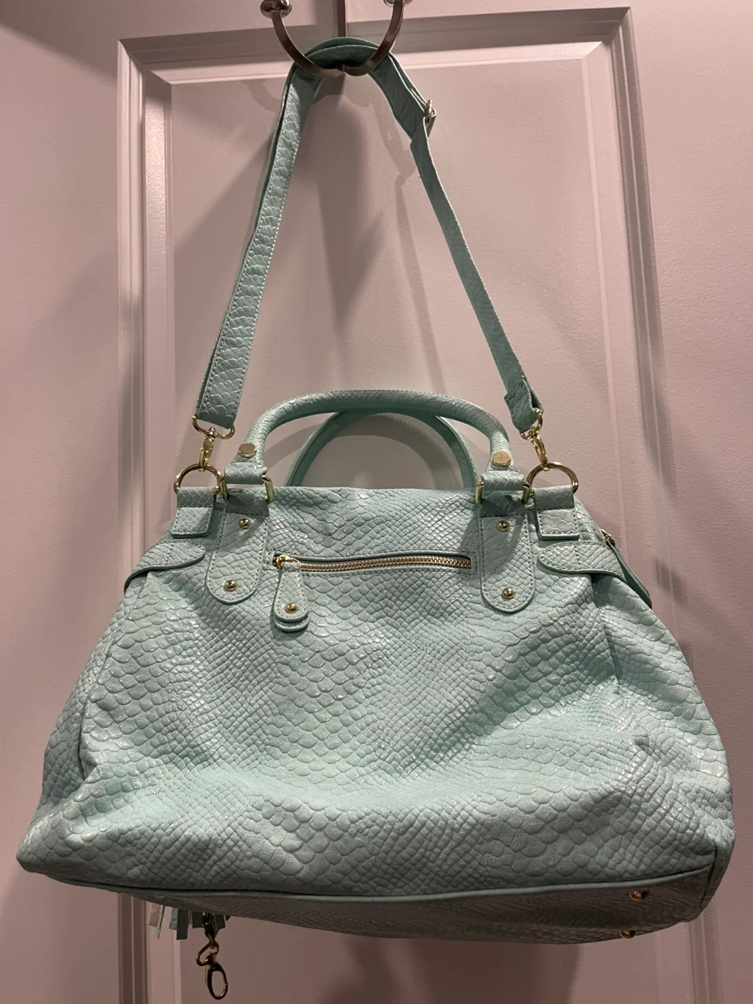 Steve Madden Mint Green Snakeskin Satchel Handbag image indicator(2)