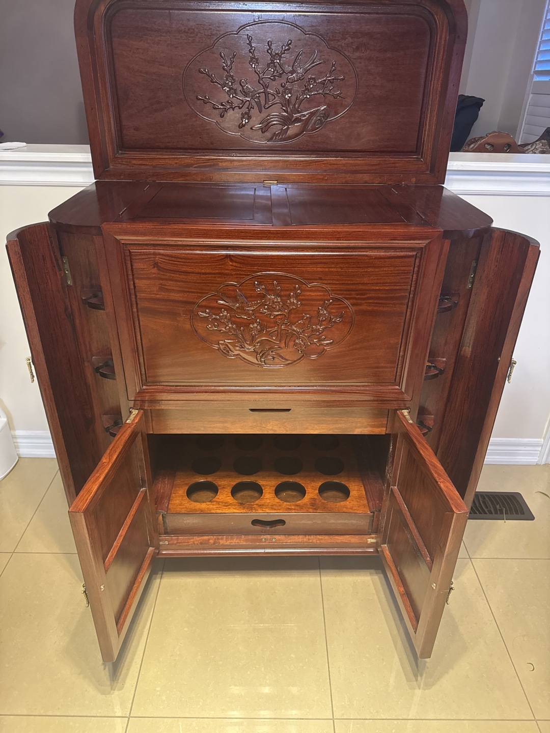 Antique Chinese Carved Rosewood Bar Cabinet - photo 3