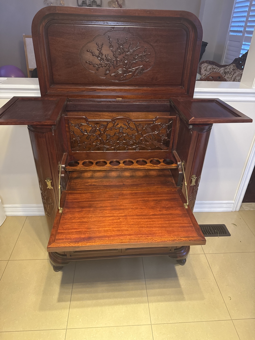 Antique Chinese Carved Rosewood Bar Cabinet - photo 2