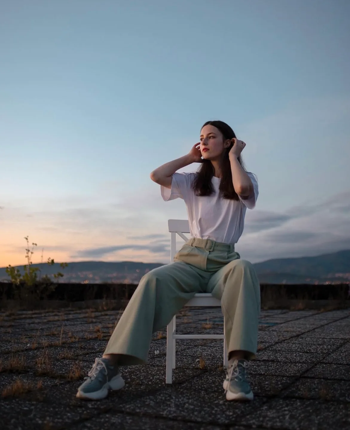 Sage Green Wide Leg Pants with Belt thumbnail