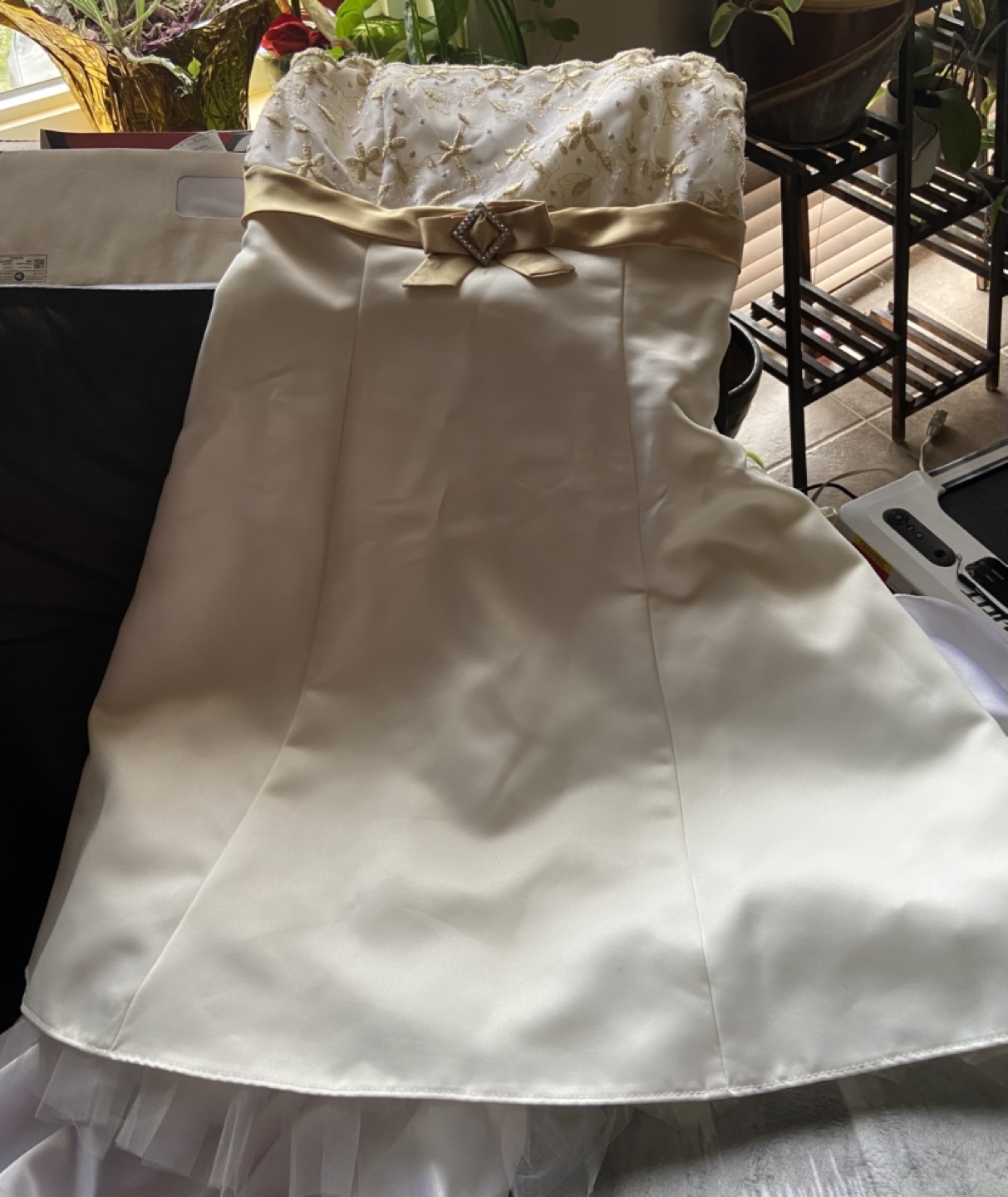 Beautiful ivory and gold prom dress