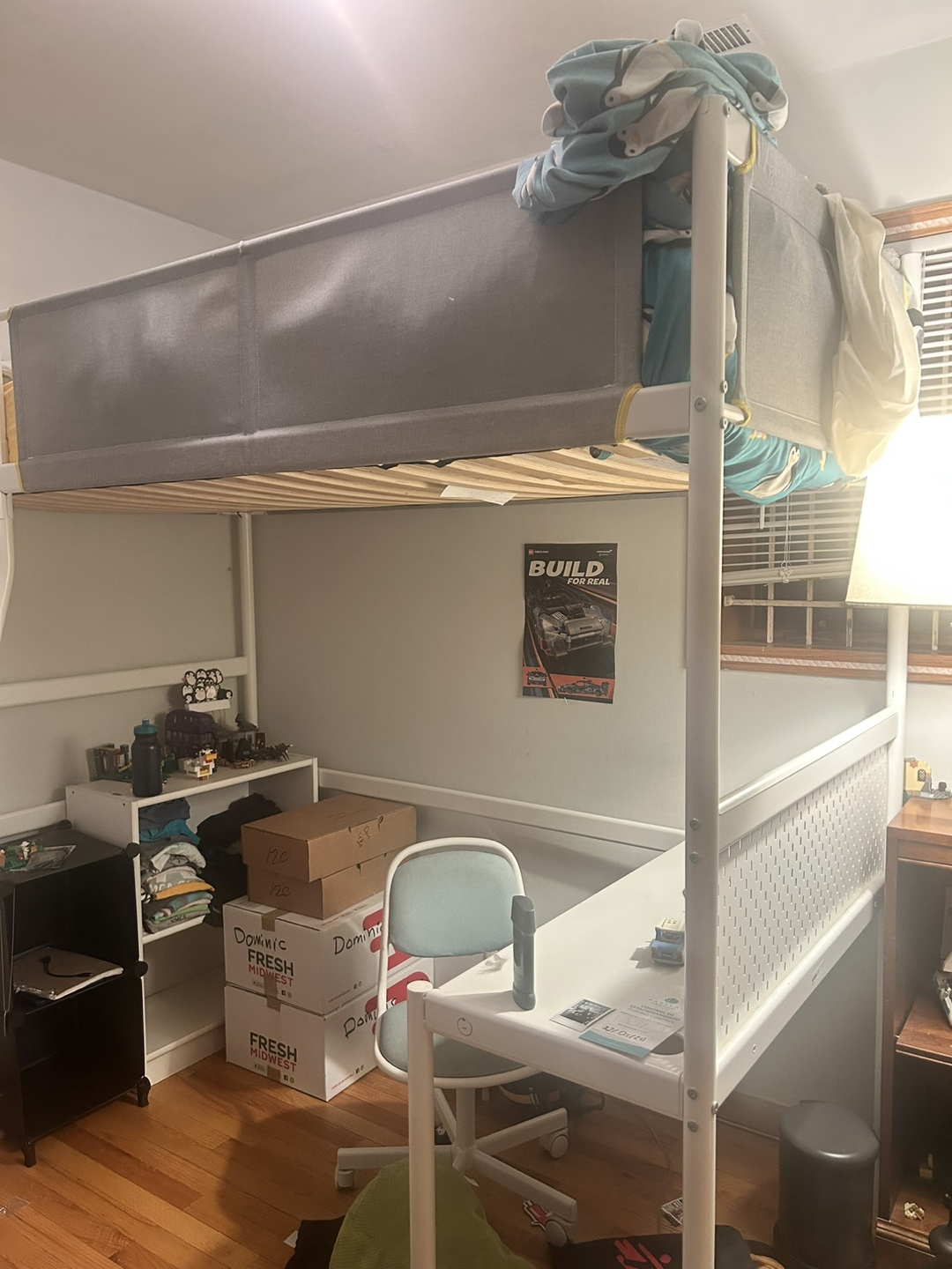 White IKEA Loft Bed with Desk & Chair
