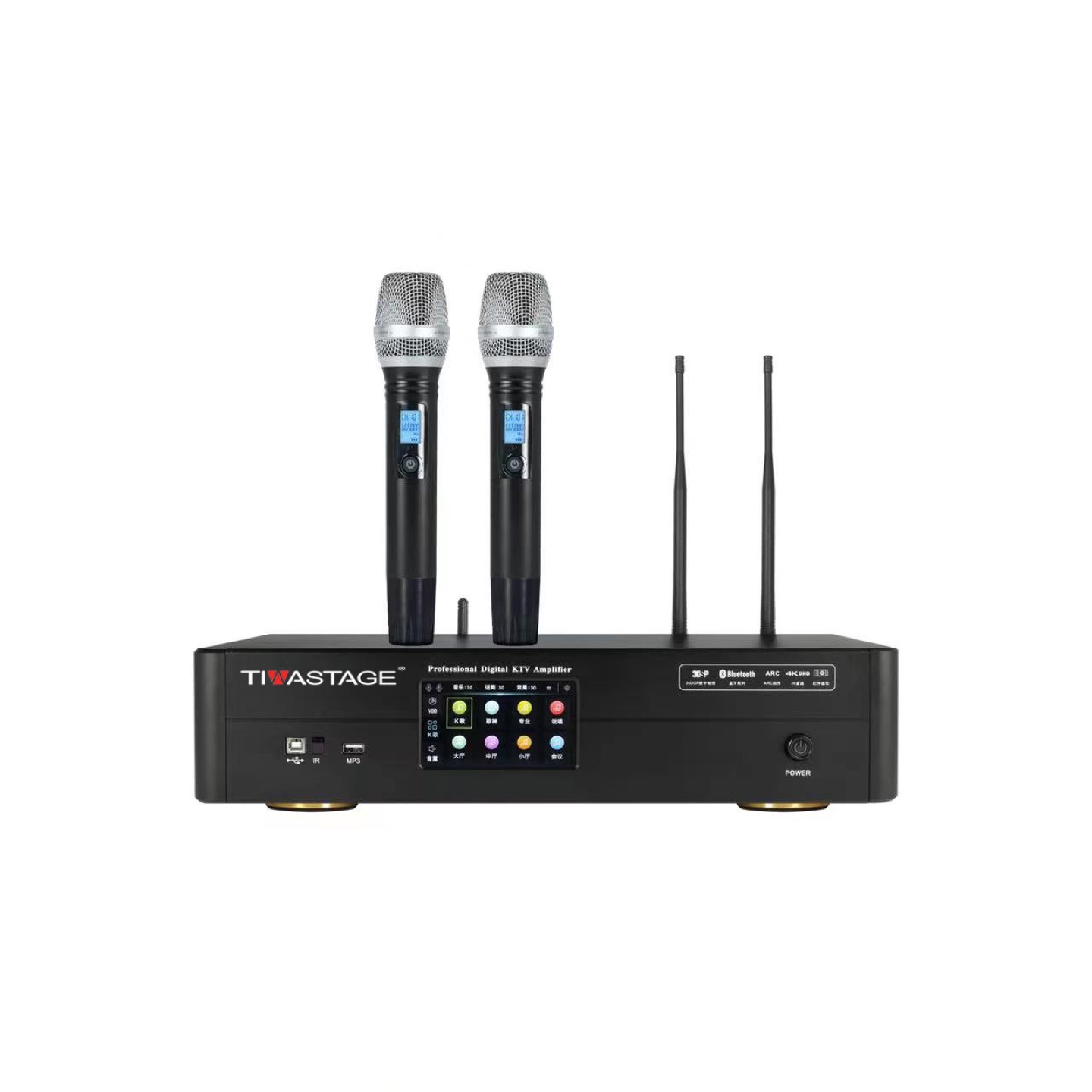 KTV Three-in-One Touch Power Amplifier with Two Wireless Mic
