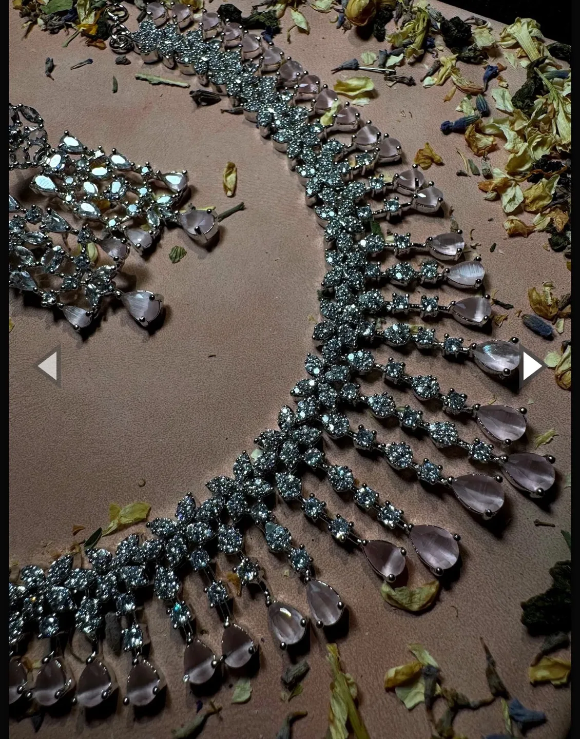 Stunning Silver Cubic Zirconia and Rose Quartz Necklace Set thumbnail