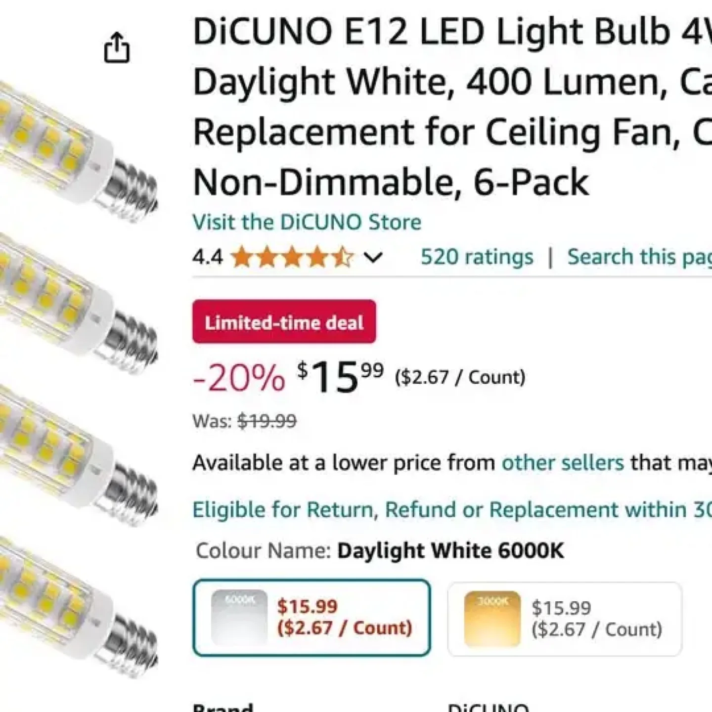 Dicuno LED Bulbs - 6-Pack Daylight White image indicator(6)