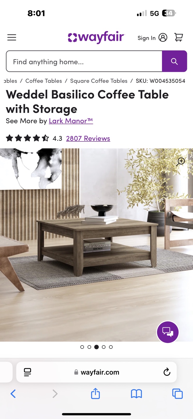 Wayfair Lark Manor Weddel Basillico Coffee Table with Storage