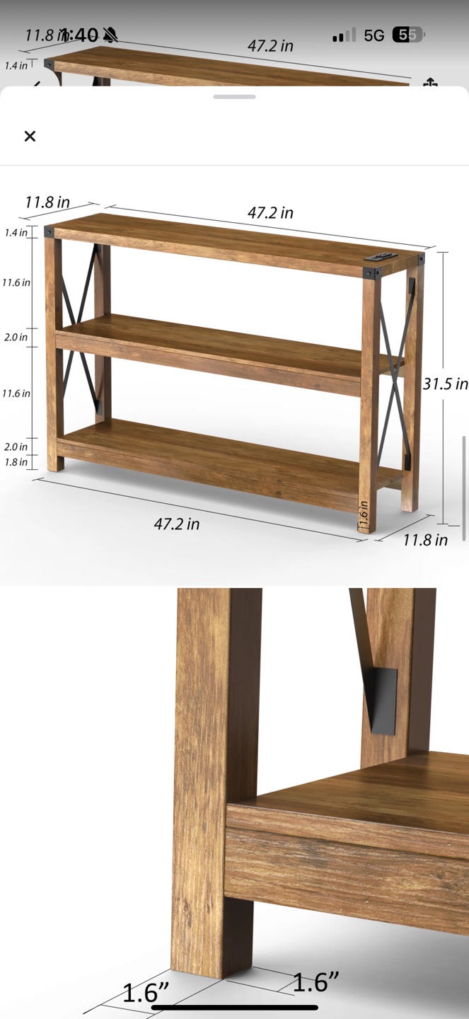 Darleth 47.2" Console Table with USB Ports and Power Outlets - photo 2