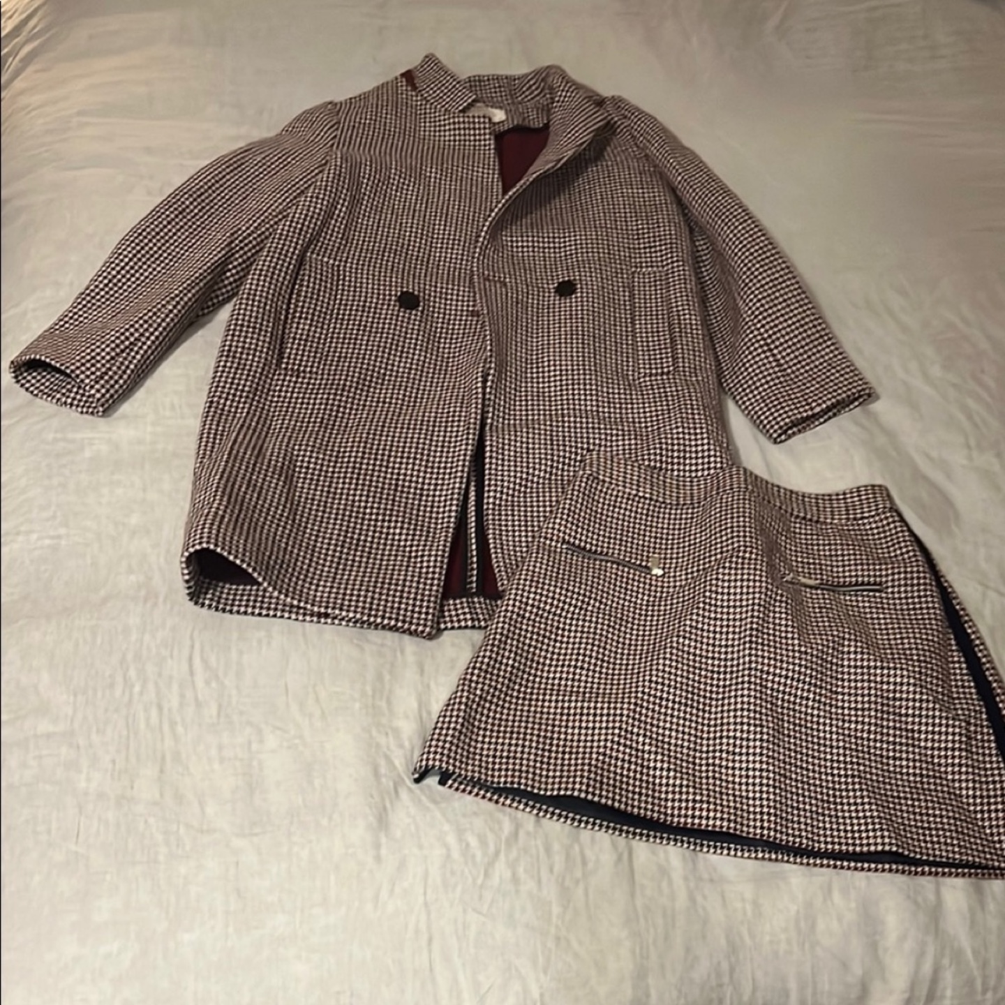 Zara Houndstooth Coat and Skirt Set - xs