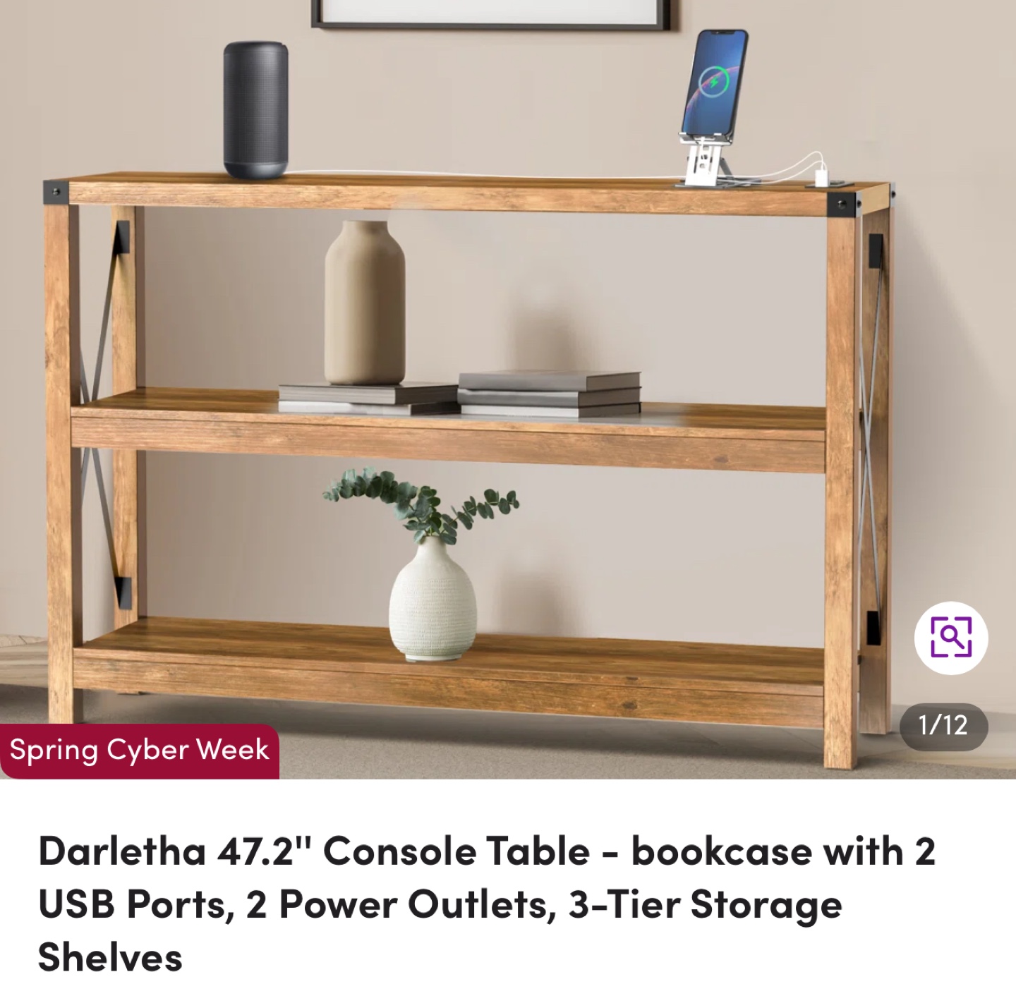 Darleth 47.2" Console Table with USB Ports and Power Outlets