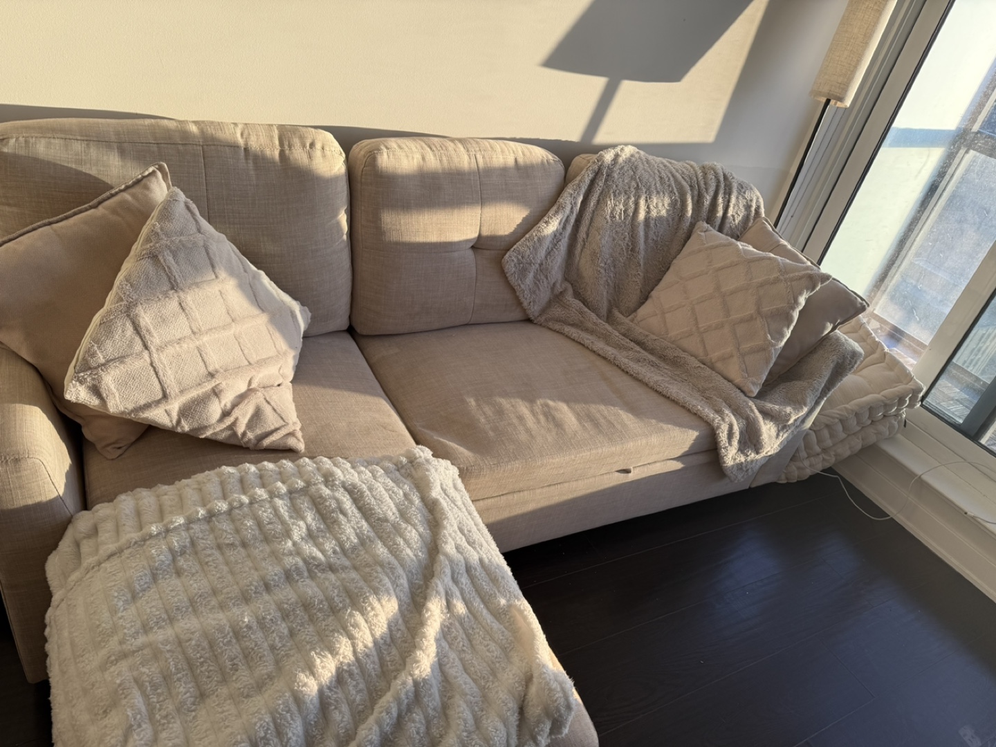 Beige Sectional Sofa with Chaise Lounge