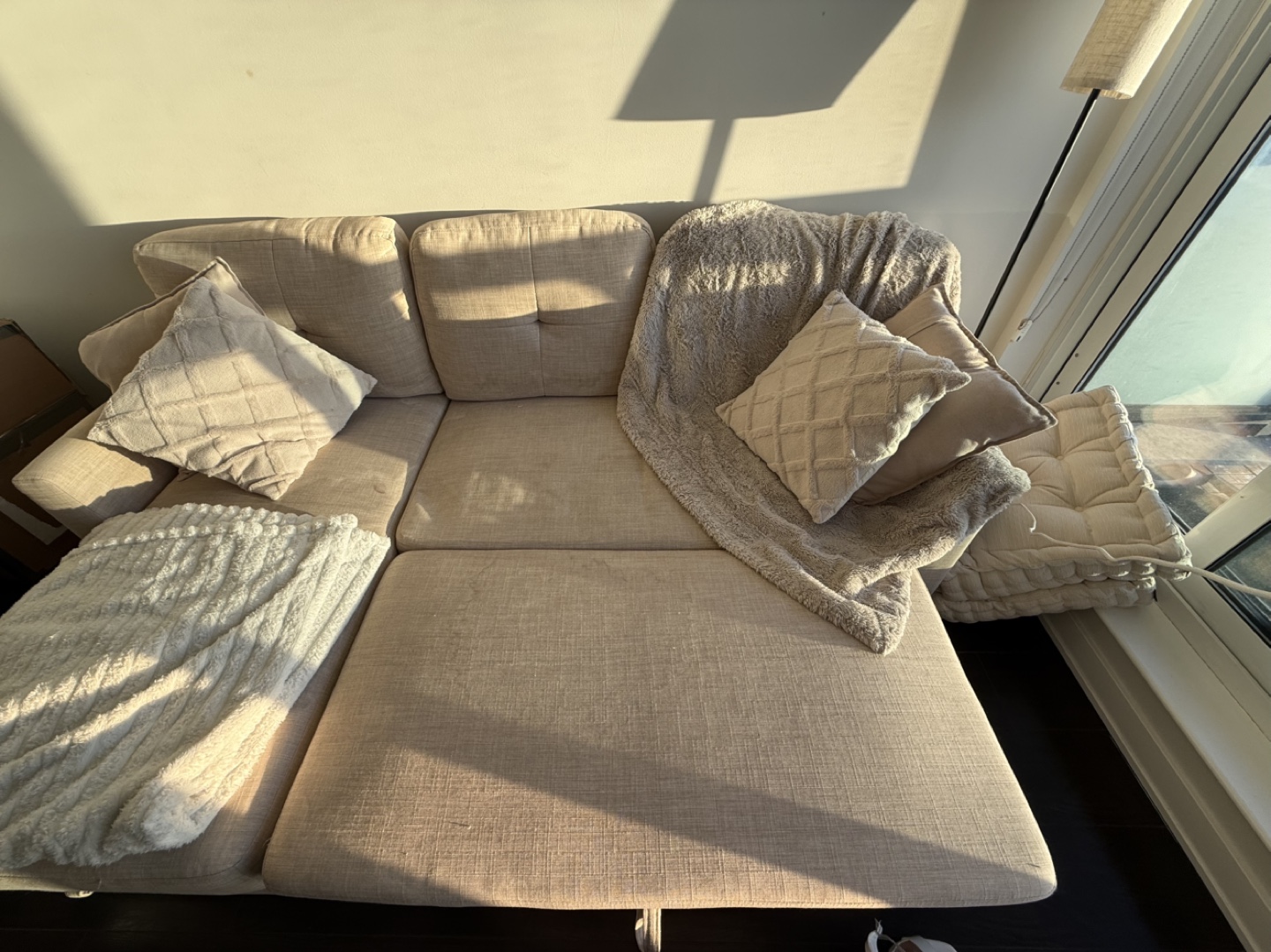 Beige Sectional Sofa with Chaise Lounge - photo 4