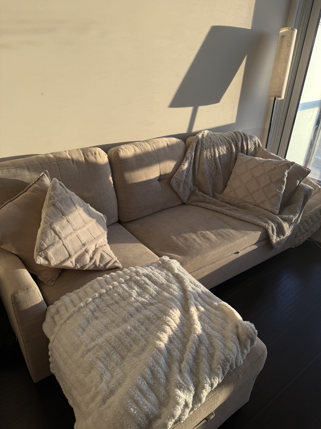 Beige Sectional Sofa with Chaise Lounge - photo 5