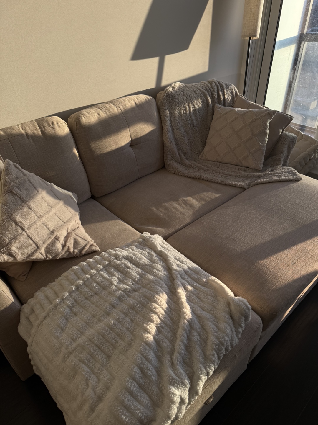 Beige Sectional Sofa with Chaise Lounge - photo 3