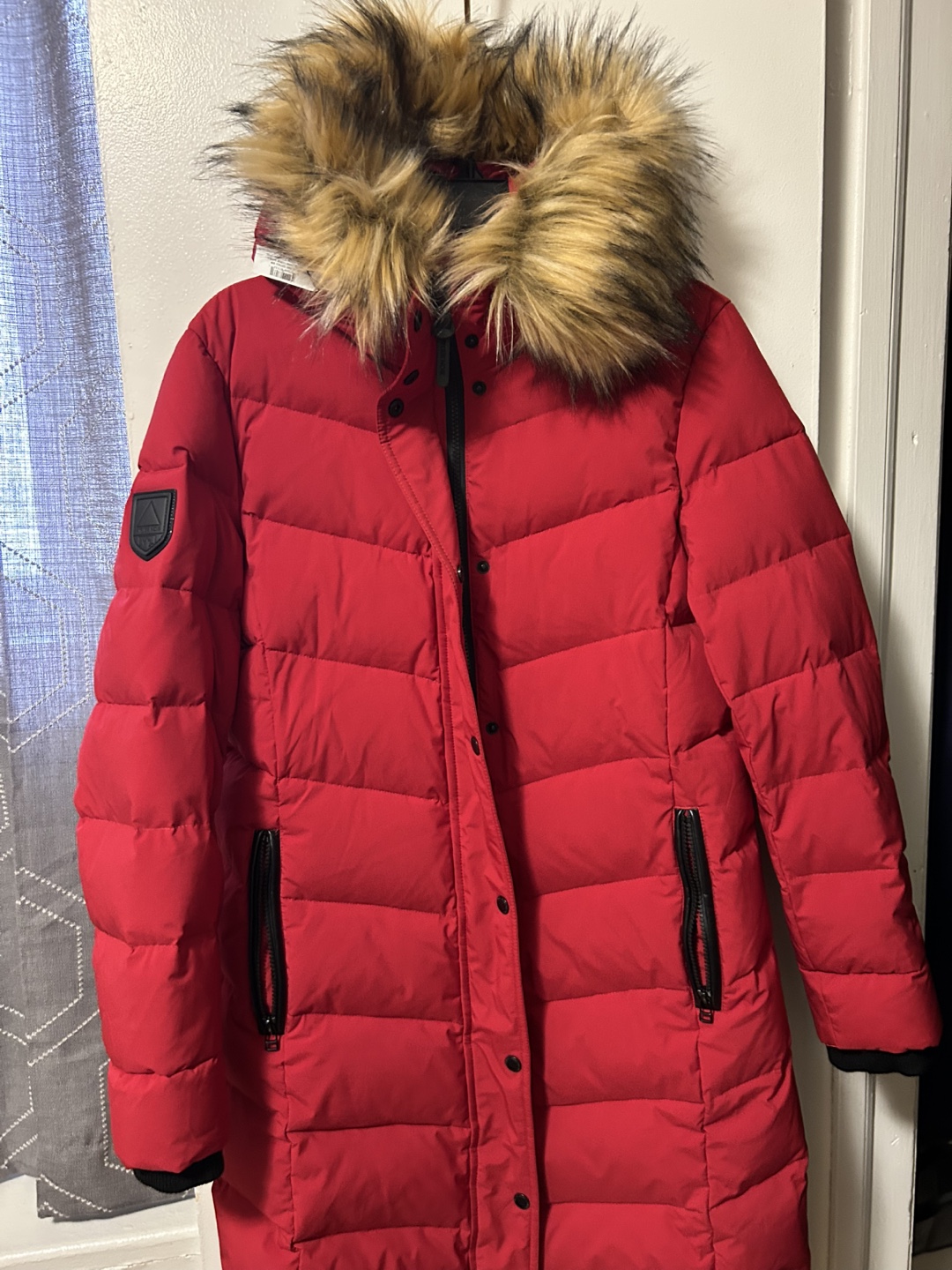 Atelier Noir Red Long Puffer Coat with Faux Fur Hood - photo 4