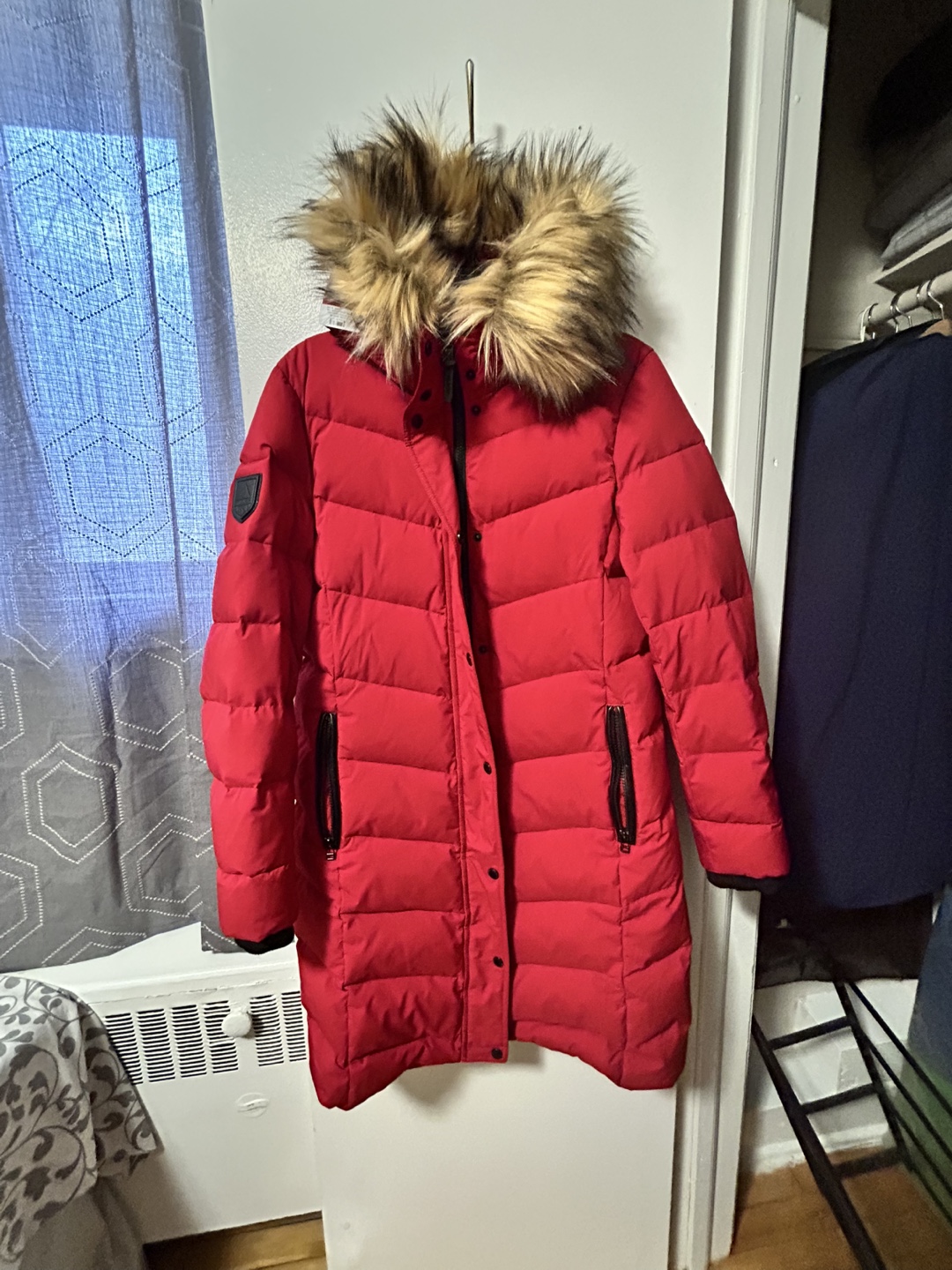 Atelier Noir Red Long Puffer Coat with Faux Fur Hood - photo 5