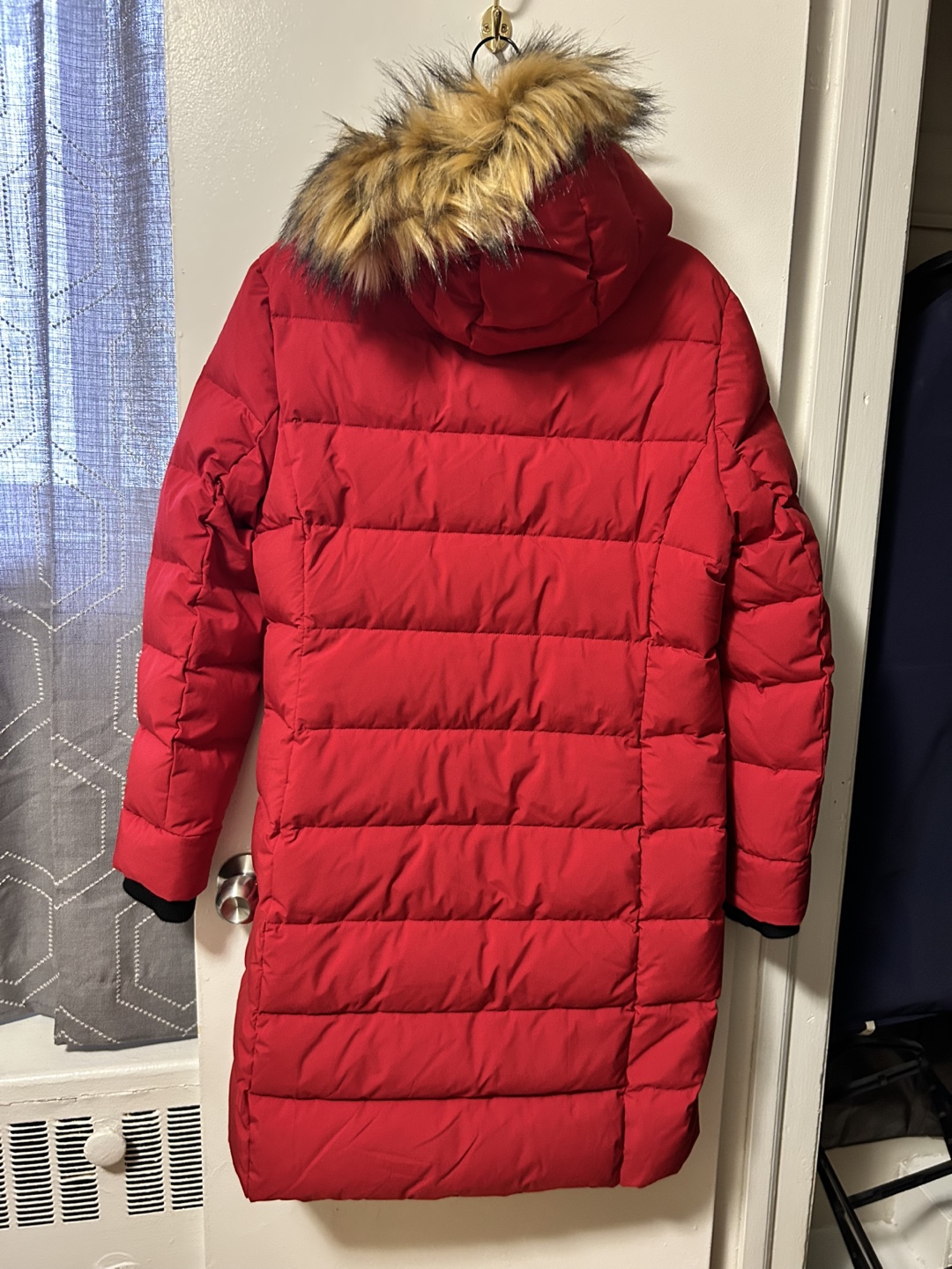 Atelier Noir Red Long Puffer Coat with Faux Fur Hood - photo 3